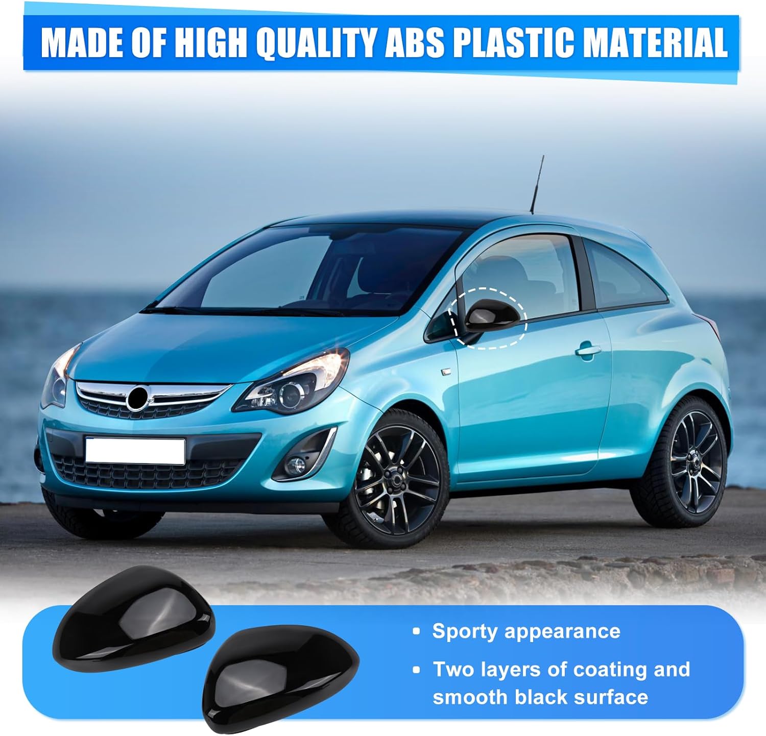 Opel Corsa D/E fekete fényes tükörborítás, 2006-2019 modellekhez - Image 2