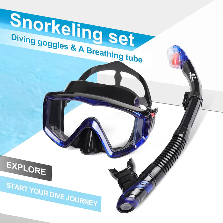 Pano 3 ablakos búvármaszk és légzőcső szett felnőtteknek, kék - Párásodásgátló profi snorkel felszerelés - Image 6