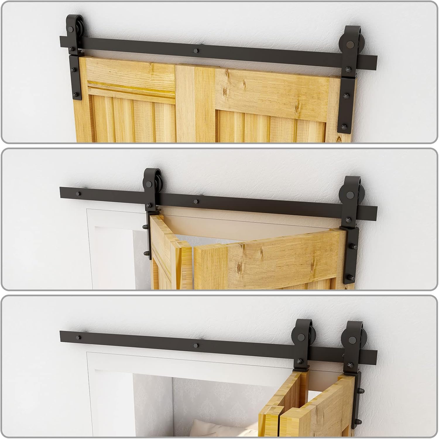 Fekete 76 cm-es Tolóajtó Vasalat Szett 2 db 35 cm-es Fa Ajtóhoz - Image 2