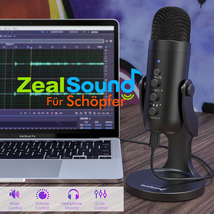 ZealSound USB Kondenzátoros Mikrofon - PC, Telefon, PS4/PS5 Kompatibilis, Némítás/Erősítés/Visszhang Funkcióval - Image 8