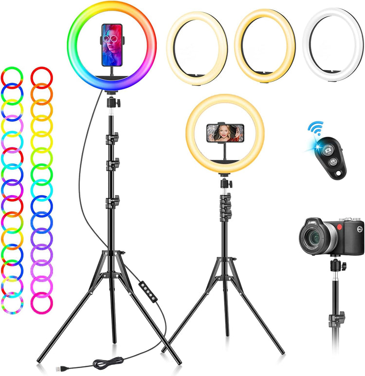 FGRYB 10" RGB LED Gyűrűfény Állvánnyal és Telefontartóval - Szelfi Lámpa - Image 1