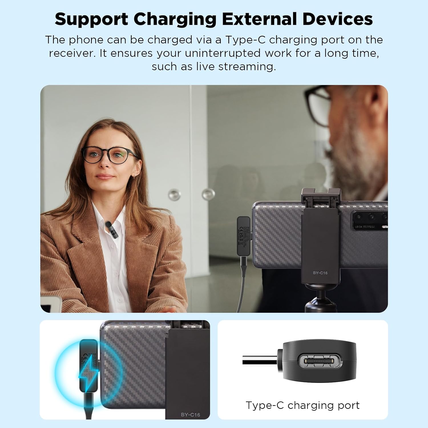 Boya BY-V20 USB-C vezeték nélküli csíptetős mikrofon zajszűréssel, Android/iPhone15 kompatibilis - Image 4