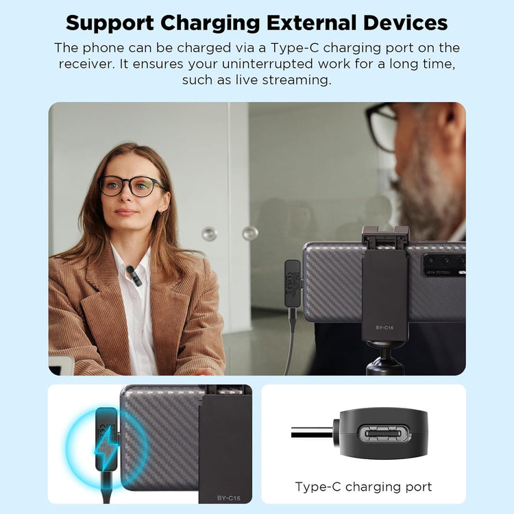 Boya BY-V20 USB-C vezeték nélküli csíptetős mikrofon zajszűréssel, Android/iPhone15 kompatibilis - Image 4