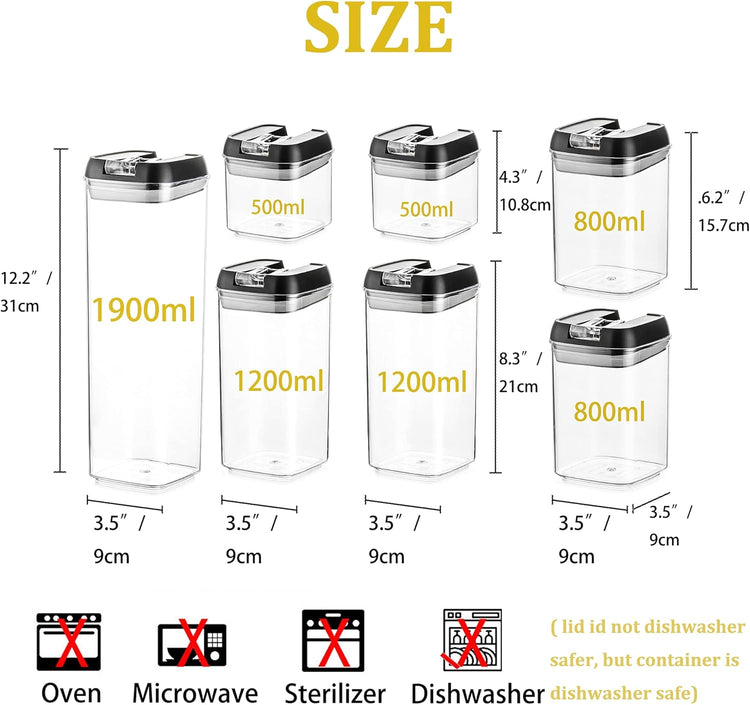 Hanobe 7 részes légmentes ételtároló doboz szett fekete tetővel - Image 7