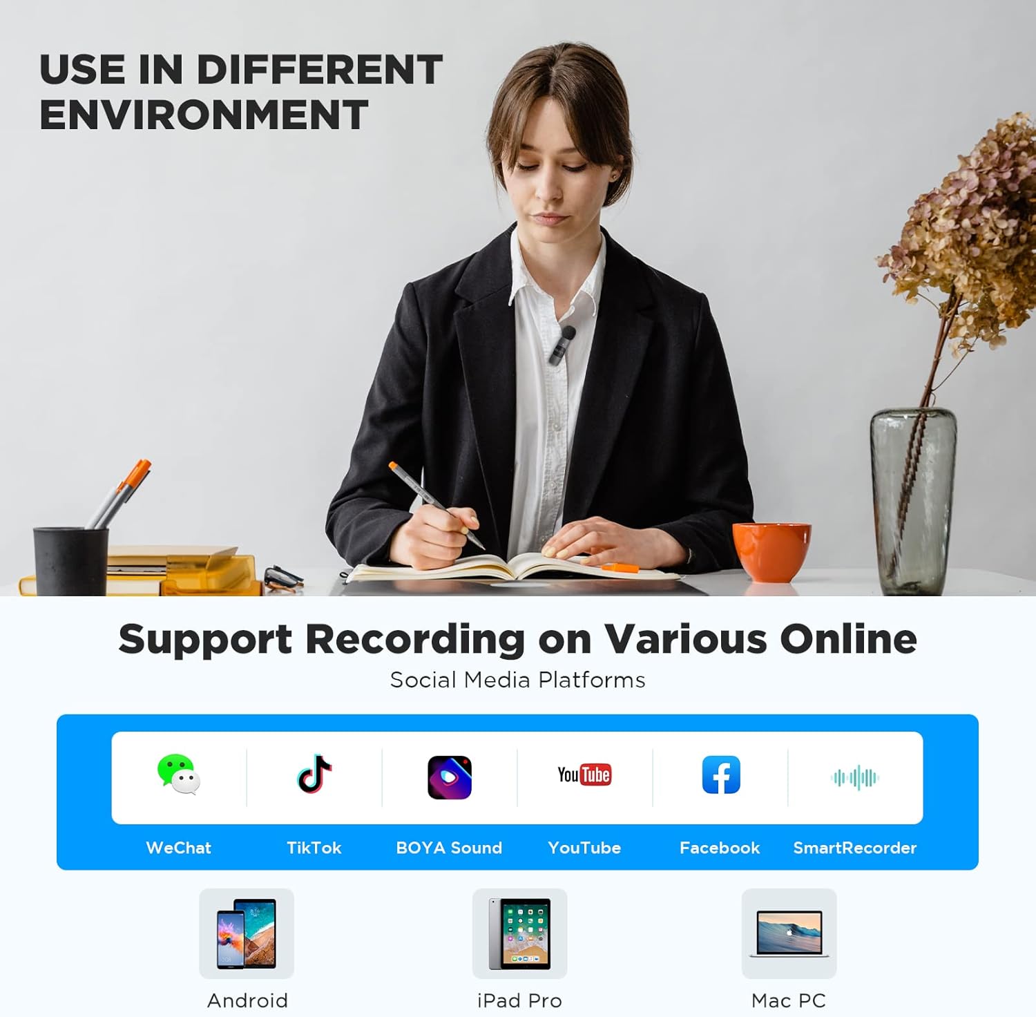 BOYA BY-V10 USB-C vezeték nélküli mini csíptetős mikrofon Android/iPhone15/laptop-hoz - Image 8