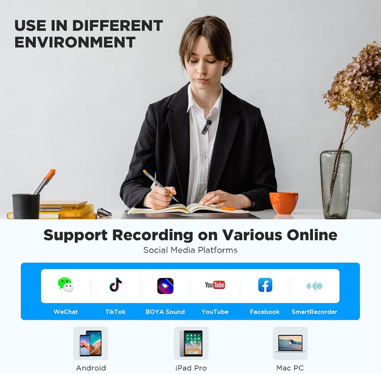 BOYA BY-V10 USB-C vezeték nélküli mini csíptetős mikrofon Android/iPhone15/laptop-hoz - Image 8