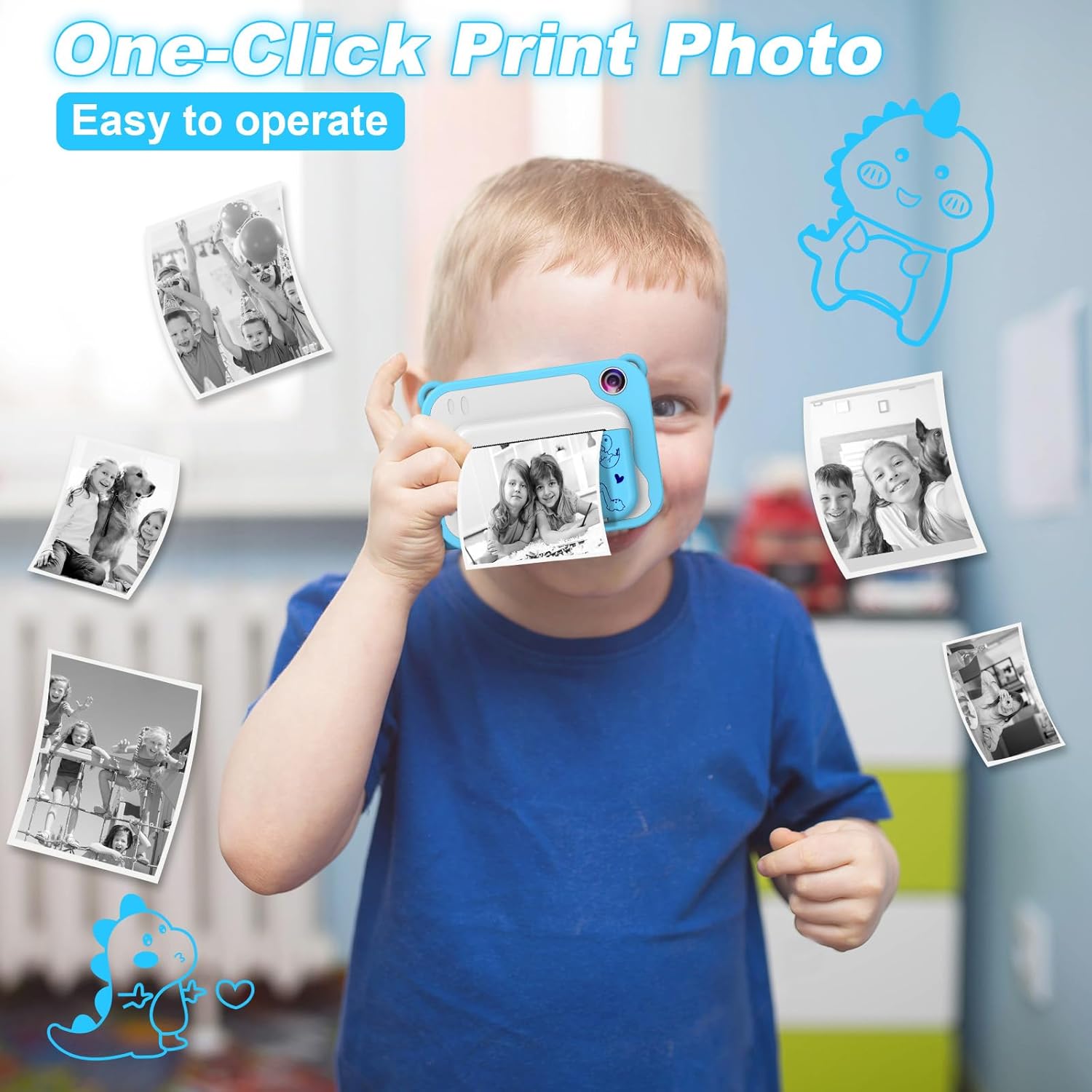 Ukuu 2,4" Gyerek Polaroid Kamera, 32GB, Nyomtatópapírral, Kék - Karácsonyi Ajándék - Image 6