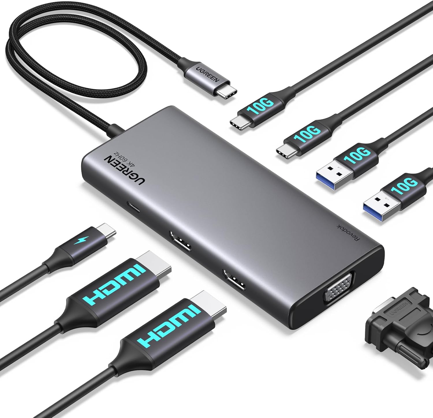 UGREEN Revodok 308 USB-C Hub 8 az 1-ben, 4K HDMI, VGA, MacBook kompatibilis - Image 1