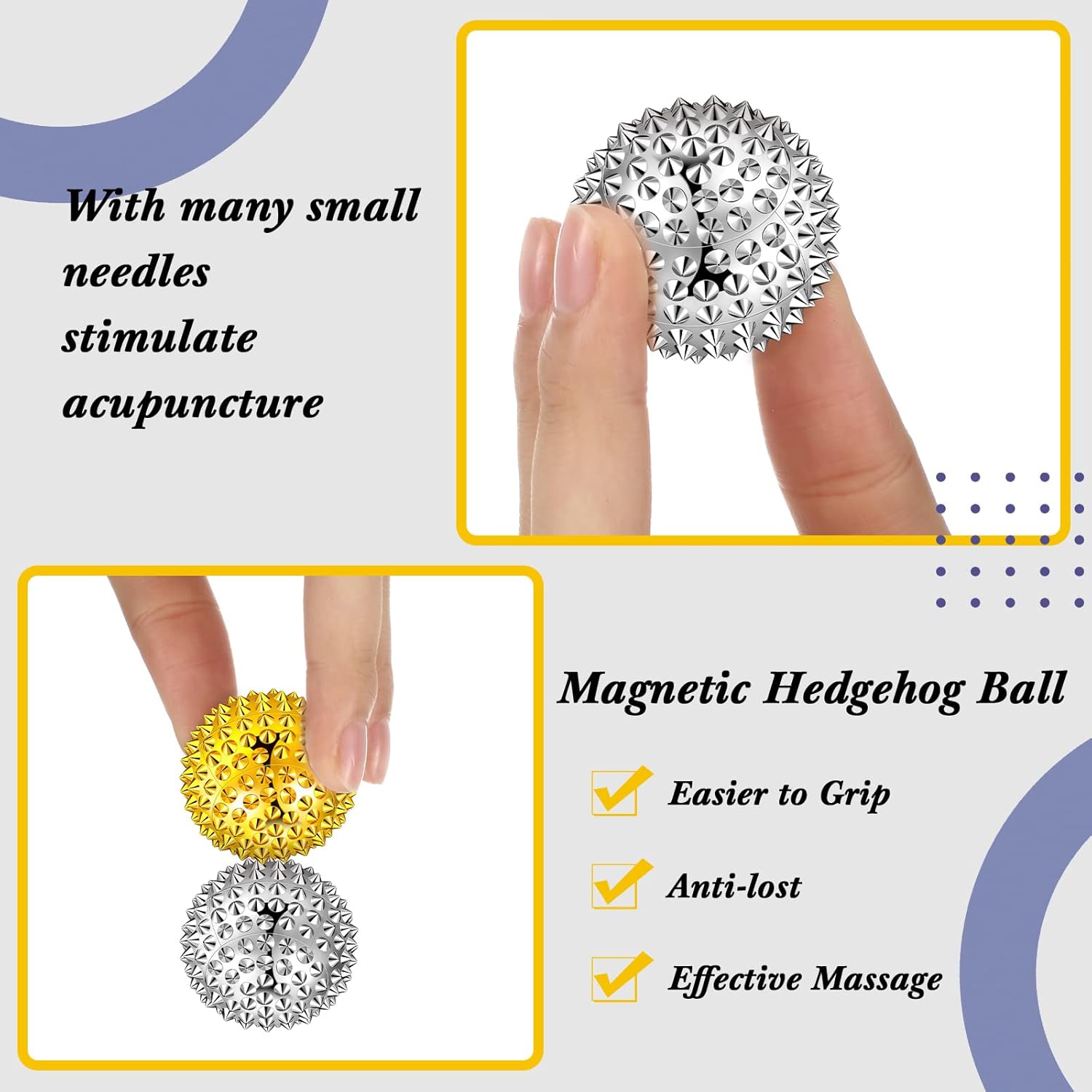 Mágneses akupresszúrás masszázslabda szett - 20 db, 32 mm, ezüst és arany - Image 3