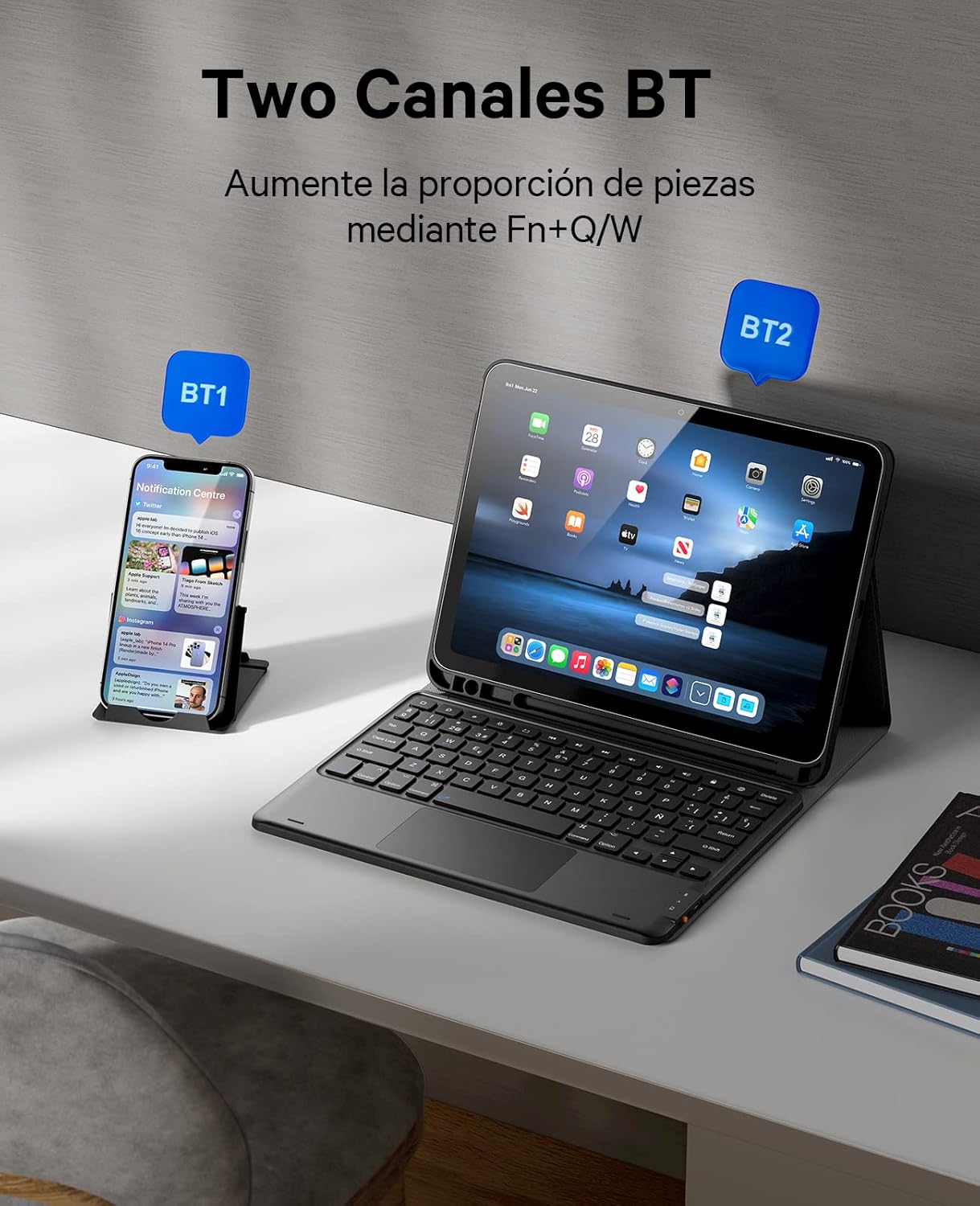 iPad 10. generációs Earto vezeték nélküli billentyűzet érintőpaddal, 10,9", fekete - Image 4