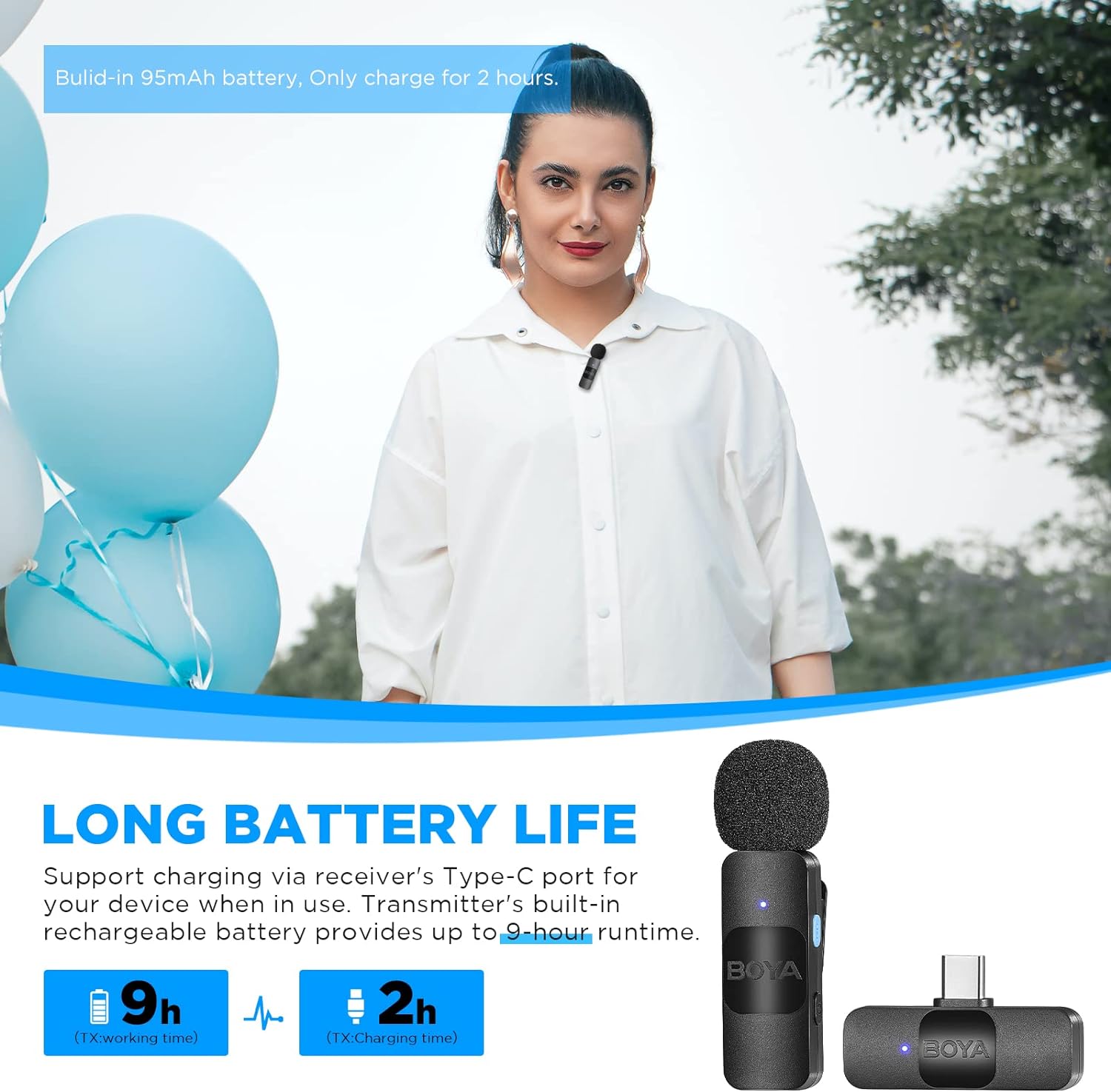 BOYA BY-V10 USB-C vezeték nélküli mini csíptetős mikrofon Android/iPhone15/laptop-hoz - Image 2