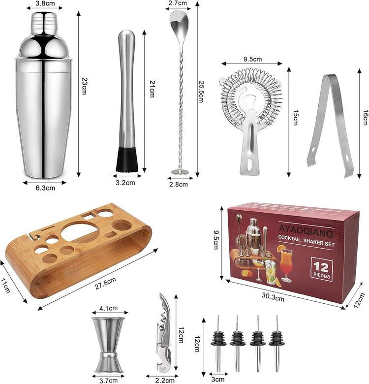 Luxus 12 részes koktélkészítő szett rozsdamentes acélból, fa állvánnyal - Image 3