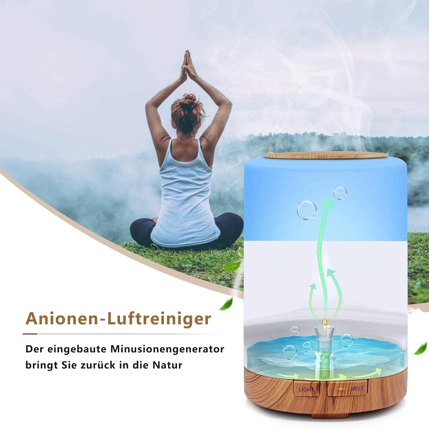 Aroma Diffúzor 300ml - Ultrahangos Párásító 7 LED Színnel, Automatikus Kikapcsolással - Image 4