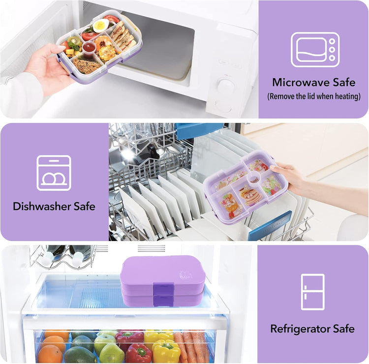 Homtibrm 6 rekeszes lila bento ebéddoboz 920 ml - gyerekeknek és felnőtteknek - Image 3