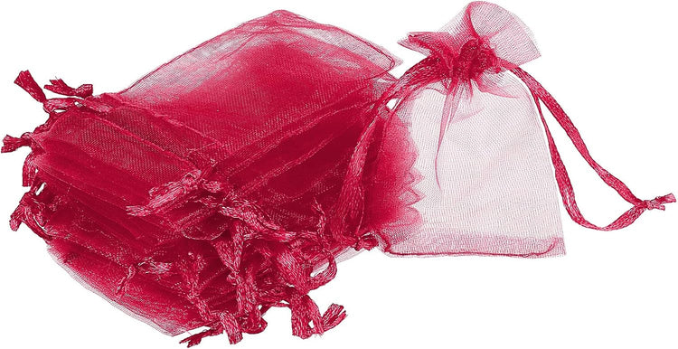 Sourcing Map 50db Bordó Organza Ajándékzsák 5x7cm - Esküvői, Karácsonyi Ékszertasak - Image 1