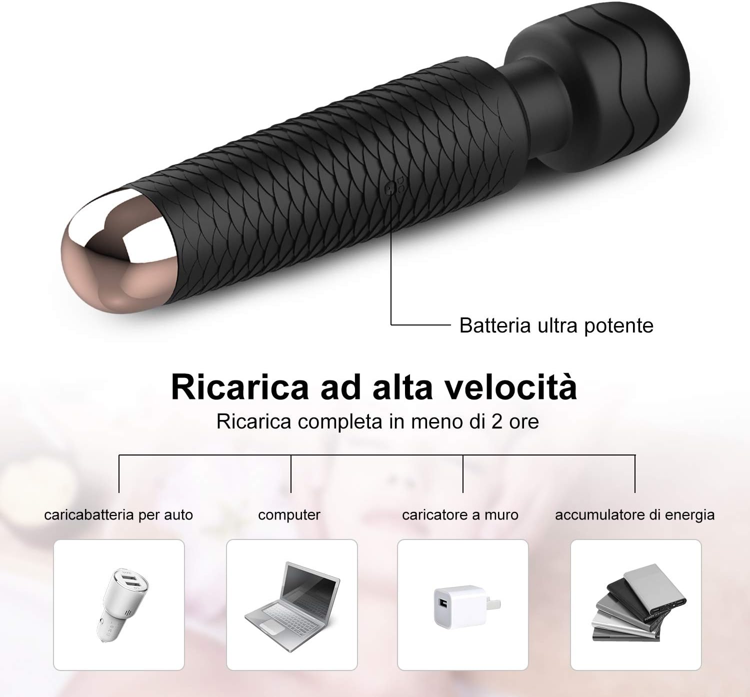 YICOCO Elektromos Masszírozó Pálca 25 Módú, Izomfeszültség Oldó, Hordtáskával - Fekete - Image 3
