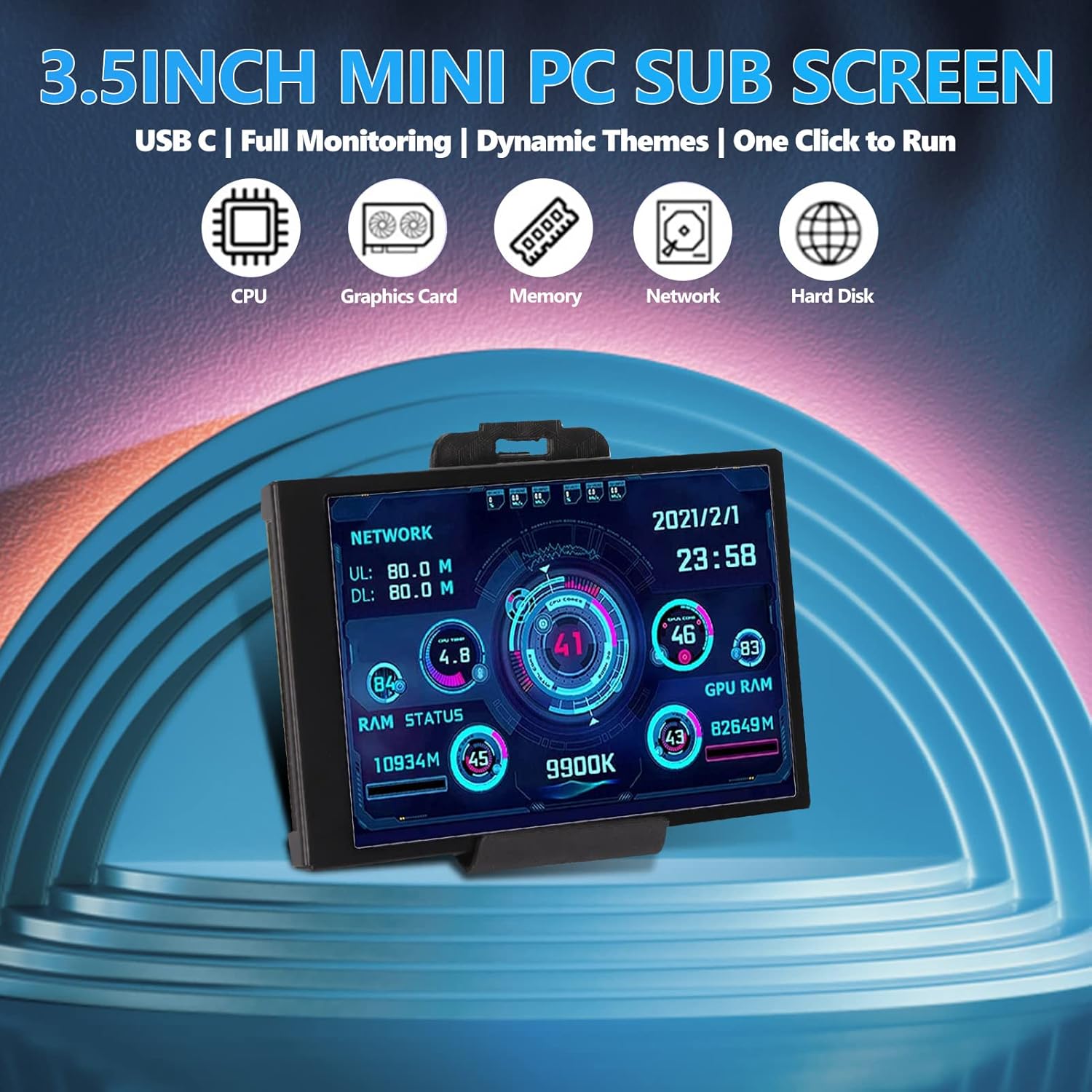 Bewinner 3,5" IPS PC Hőmérséklet és Teljesítmény Kijelző - CPU, RAM, HDD Monitor - Image 2