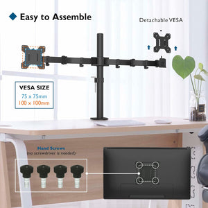 BONTEC Dupla Monitorkar 13-27" Képernyőkhöz - Állítható, VESA, 2x10kg, Fekete - Image 3