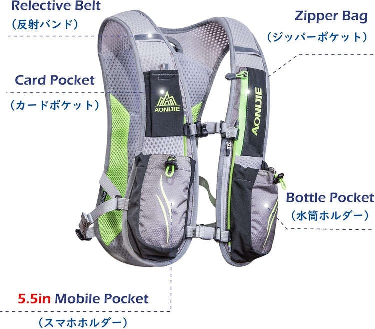 TRIWONDER 5,5L Ultrakönnyű Futó Hátizsák 2L Víztartállyal - Szürke - Image 3