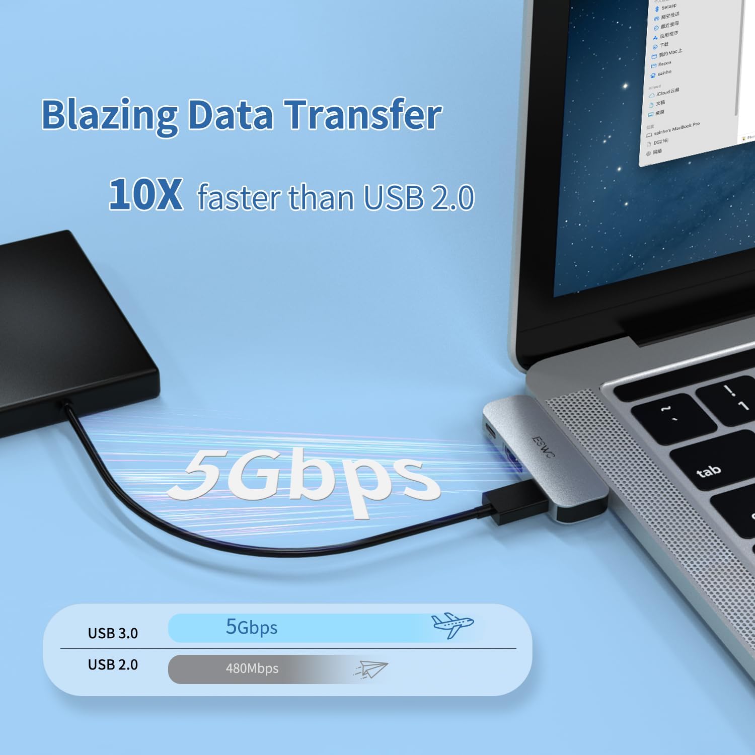 JESWO 3 az 1-ben USB-C Hub 4K HDMI-vel és PD töltéssel, Windows/Mac/iPad kompatibilis - Image 6