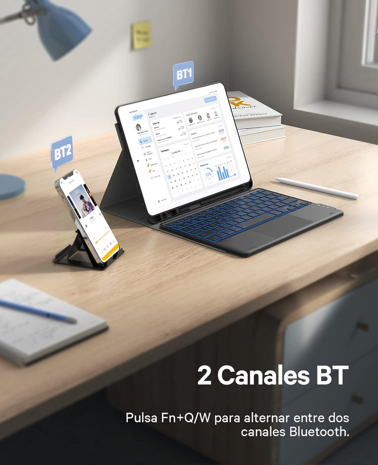 Earto iPad billentyűzet 7 színű háttérvilágítással, 10.2" iPad 9/8/7 generációhoz, fekete - Image 5
