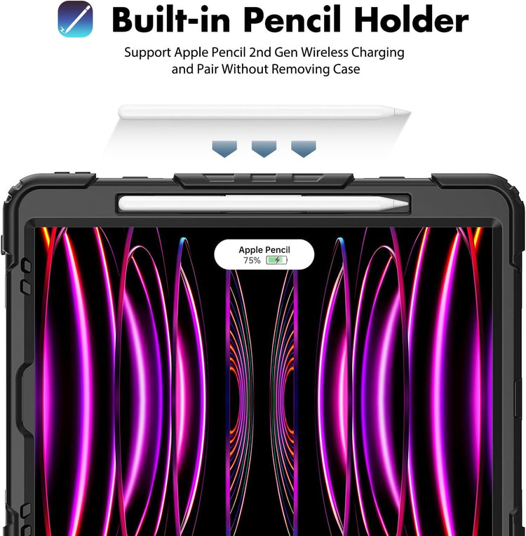 iPad Pro 12.9 360°-os forgatható, ütésálló tok vállpánttal - SEYMAC fekete védőtok - Image 4