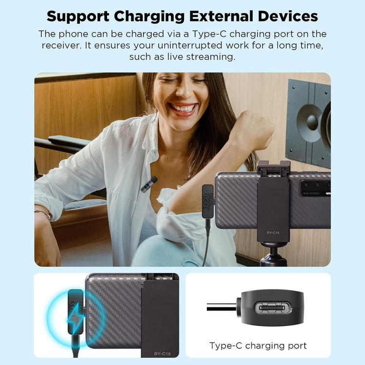 BOYA BY-V10 USB-C vezeték nélküli mini csíptetős mikrofon Android/iPhone15/laptop-hoz - Image 3