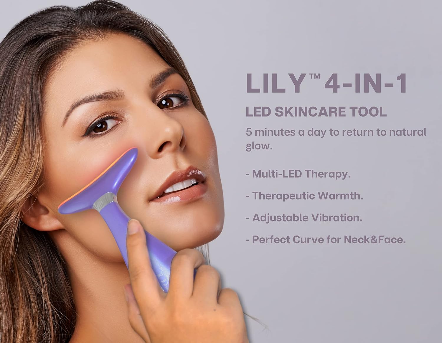 VRAIKO LILY Arcformáló és Nyakmasszírozó Készülék - Hőterápiás, LED, Vibráció, Lila - Image 3