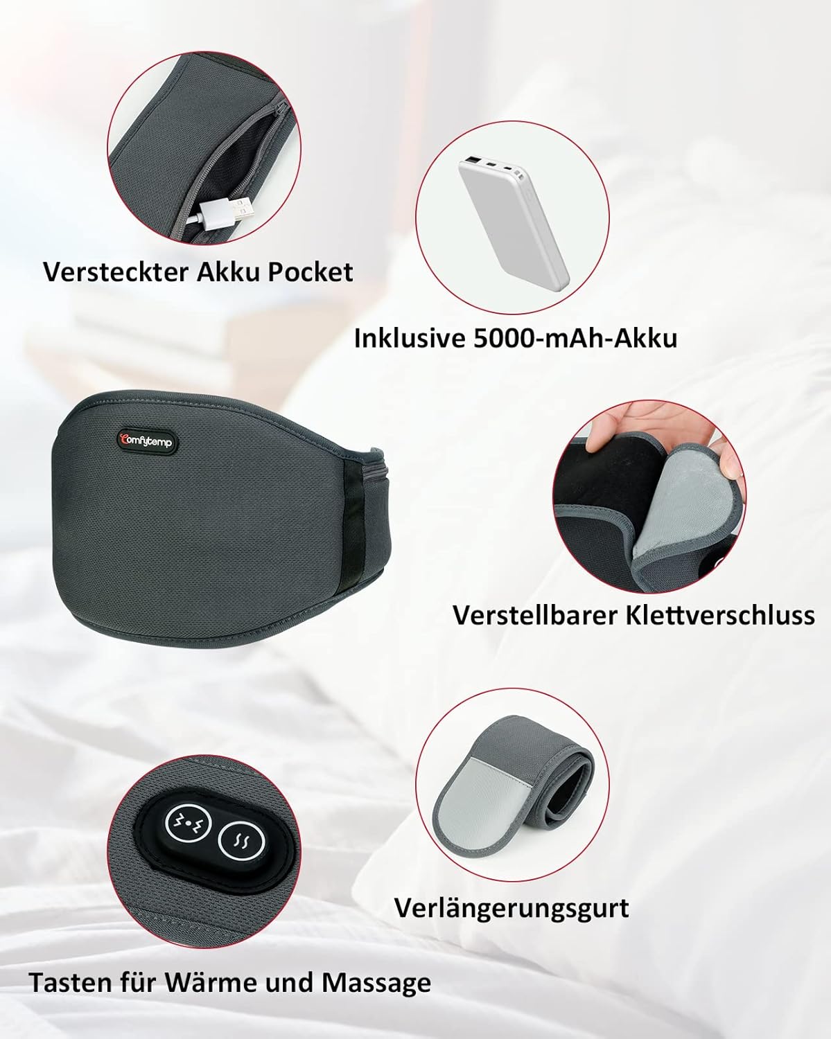 ComfyTemp vezeték nélküli vibromaszázsos derékfűtő öv, 3 fokozatú, 5000mAh akkus - Image 5