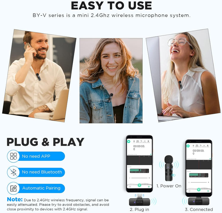 BOYA BY-V10 USB-C vezeték nélküli mini csíptetős mikrofon Android/iPhone15/laptop-hoz - Image 4