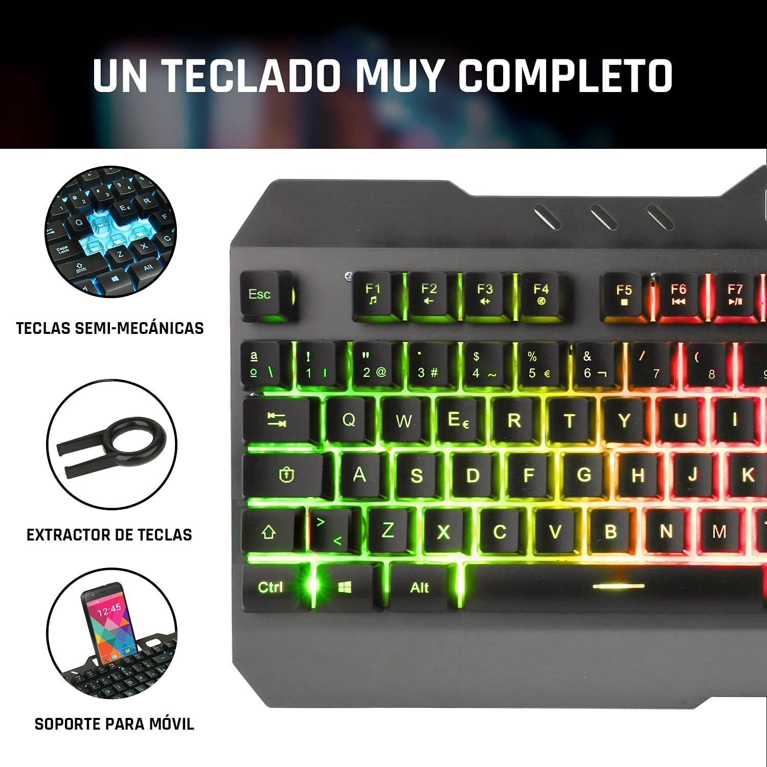 KLIM Lightning Vezeték Nélküli Spanyol Gamer Billentyűzet - Fém Váz, Mechanikus Érzés, RGB - Image 6