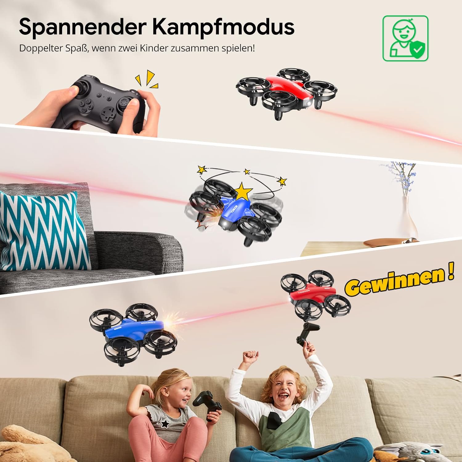 Tomzon Mini Drón Gyerekeknek - Kék, 24 Perces Repülési Idő, Harci Mód, 360° Védelem - Image 2
