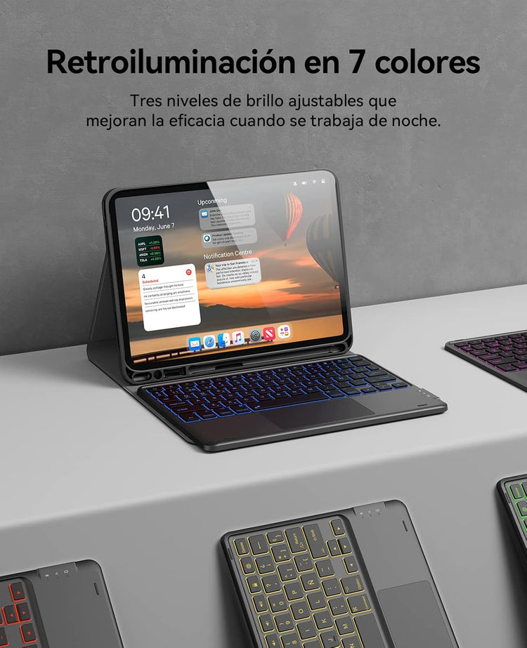 Earto iPad billentyűzet érintőpaddal, 7 színű háttérvilágítás, 11" Air/Pro modellekhez - Image 3