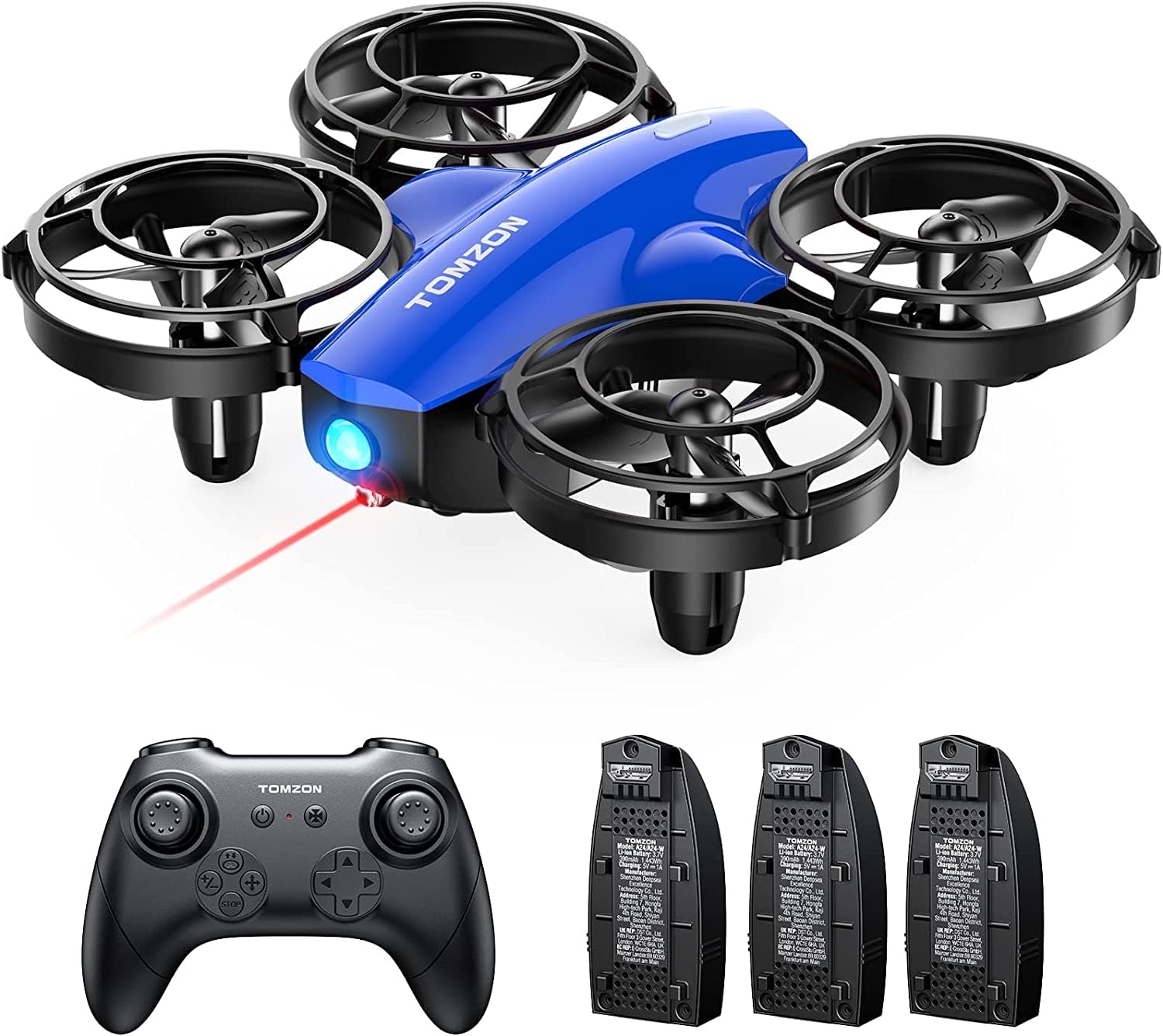 Tomzon Mini Drón Gyerekeknek - Kék, 24 Perces Repülési Idő, Harci Mód, 360° Védelem - Image 1