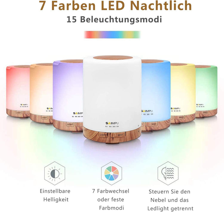 Aroma Diffúzor 300ml - Ultrahangos Párásító 7 LED Színnel, Automatikus Kikapcsolással - Image 2