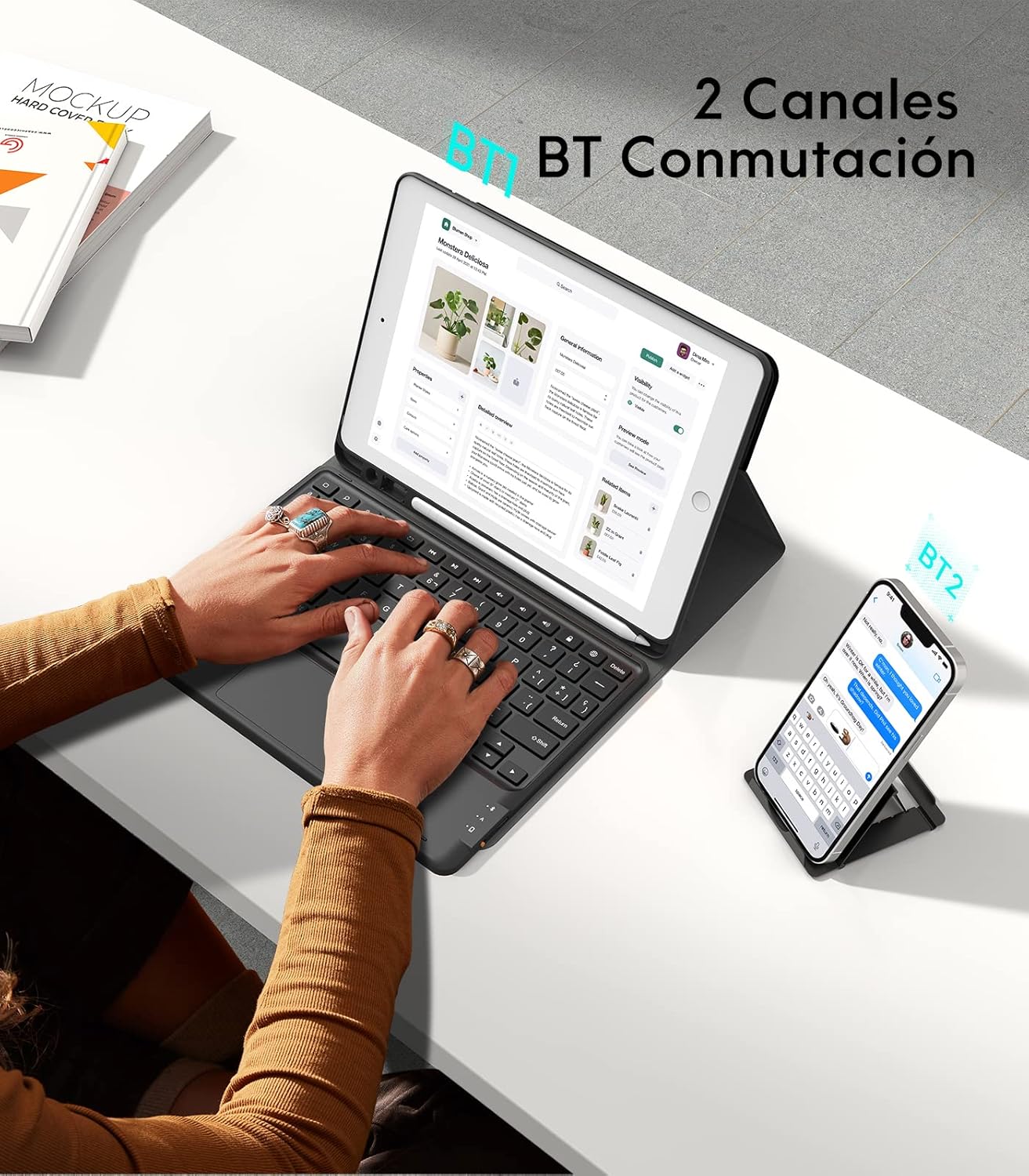 iPad 9. generációs billentyűzet tok érintőpaddal, Earto BT spanyol - Image 4