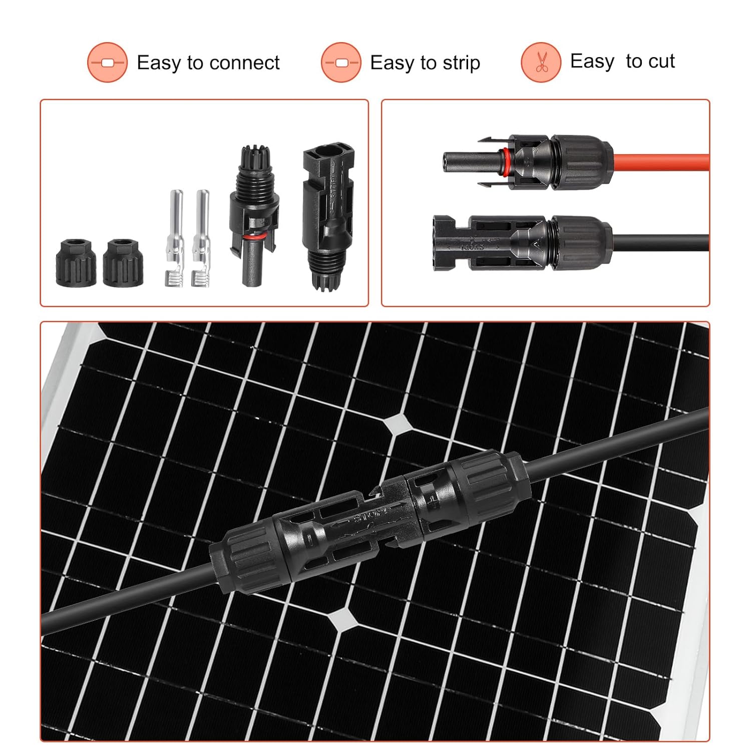 Sourcing Map 6mm² Napelem Kábel 30m, Fekete - 1500V PV Hosszabbító Vezeték - Image 5