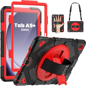 Samsung Galaxy Tab A9 Plus 11" 360°-os forgatható tok, ütésálló védelem, állvánnyal, fekete/piros - Image 1