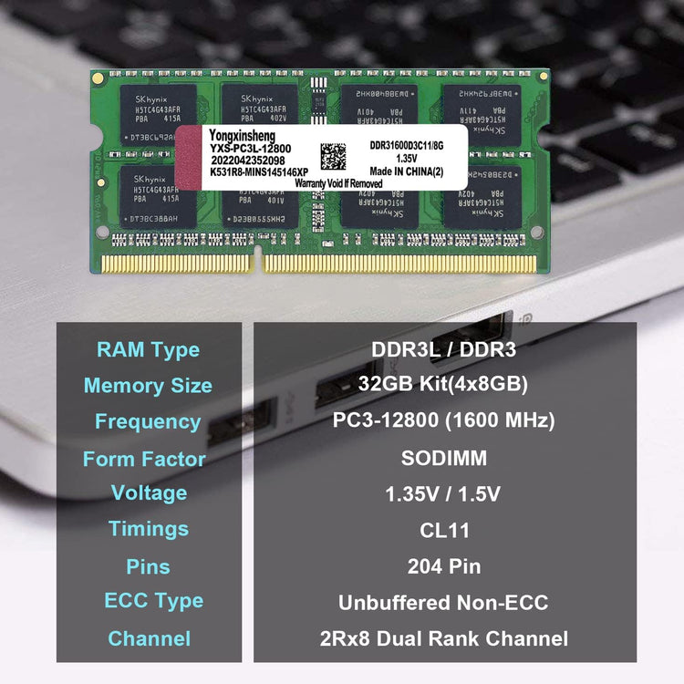 32GB DDR3L Laptop RAM Kit (4x8GB) 1600MHz SODIMM Memória Bővítés - Image 3