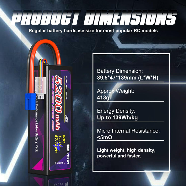 EMEPOVGY 11,1V 5200mAh RC akkumulátor csomag, EC5 csatlakozóval, 2db - Image 3