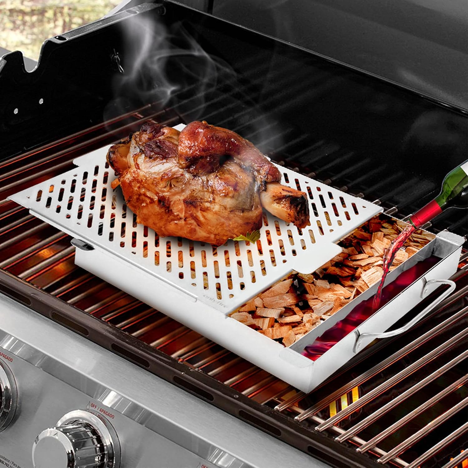 OnlyFire füstölő grillserpenyő vízadagolóval, gáz- és faszenes grillhez - Image 5