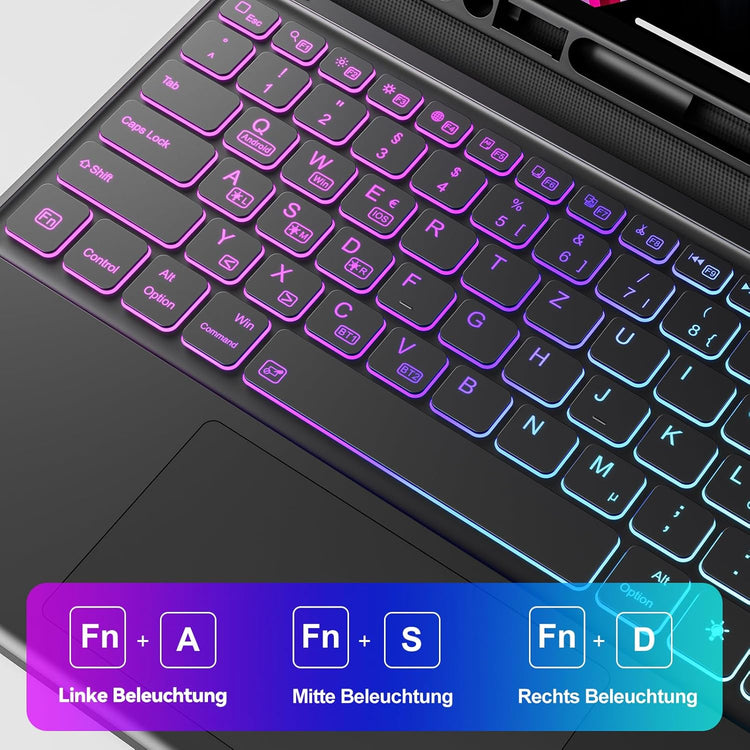 iPad Pro 12.9 QWERTZ billentyűzet tok, érintőpaddal, 7 színű háttérvilágítással - Earto - Image 4