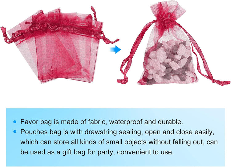 Sourcing Map 50db Bordó Organza Ajándékzsák 5x7cm - Esküvői, Karácsonyi Ékszertasak - Image 3