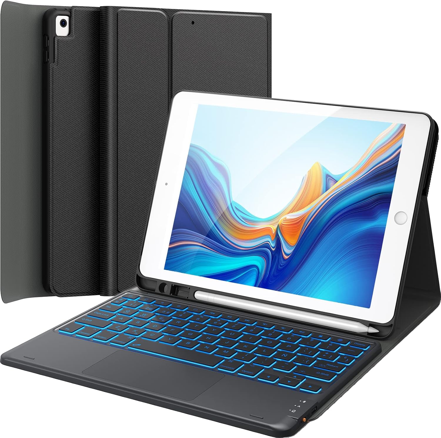 Earto iPad billentyűzet 7 színű háttérvilágítással, 10.2" iPad 9/8/7 generációhoz, fekete - Image 1
