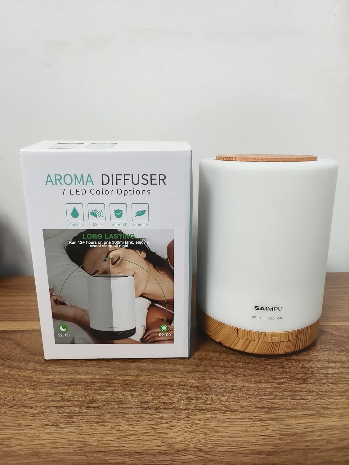 Aroma Diffúzor 300ml - Ultrahangos Párásító 7 LED Színnel, Automatikus Kikapcsolással - Image 7