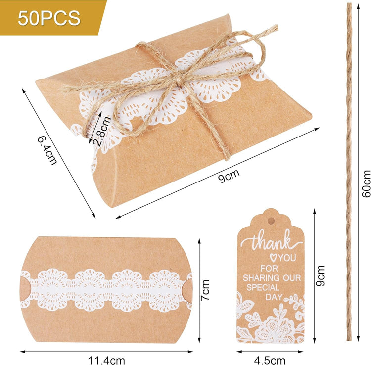 Vintage Ajándékdoboz Szett - 50db Kraft Papír Esküvői Köszönetajándék Doboz Juta Zsinórral - Image 4