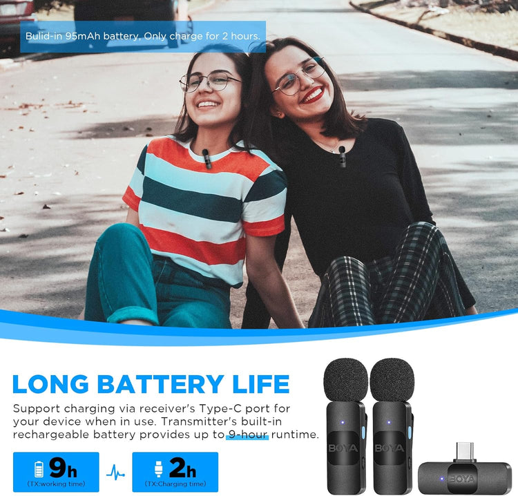 Boya BY-V20 USB-C vezeték nélküli csíptetős mikrofon zajszűréssel, Android/iPhone15 kompatibilis - Image 5