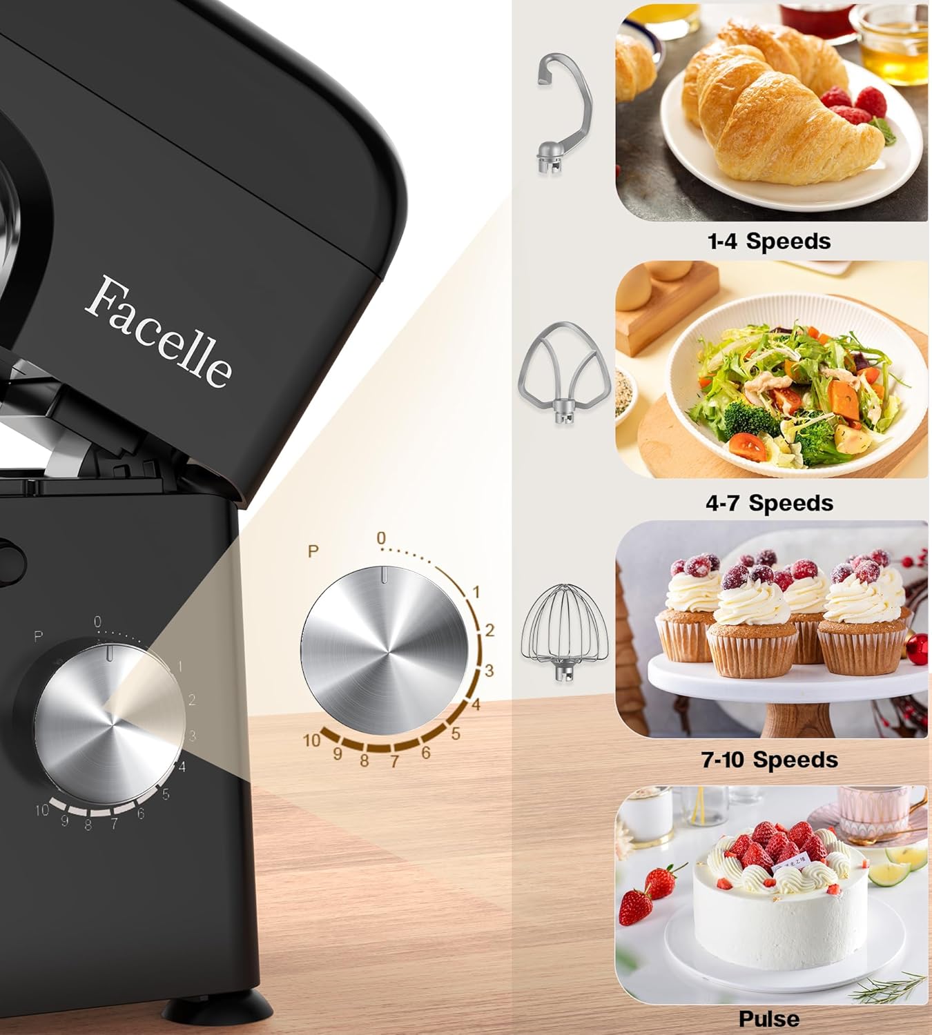 Facelle 1300W Professzionális Robotgép 10 Sebességgel, 5,5L Inox Tállal, Fekete - Image 2