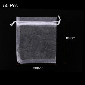 Fehér organza ajándéktasak 50db, 10x12cm, esküvőre, partira - Sourcing Map - Image 2