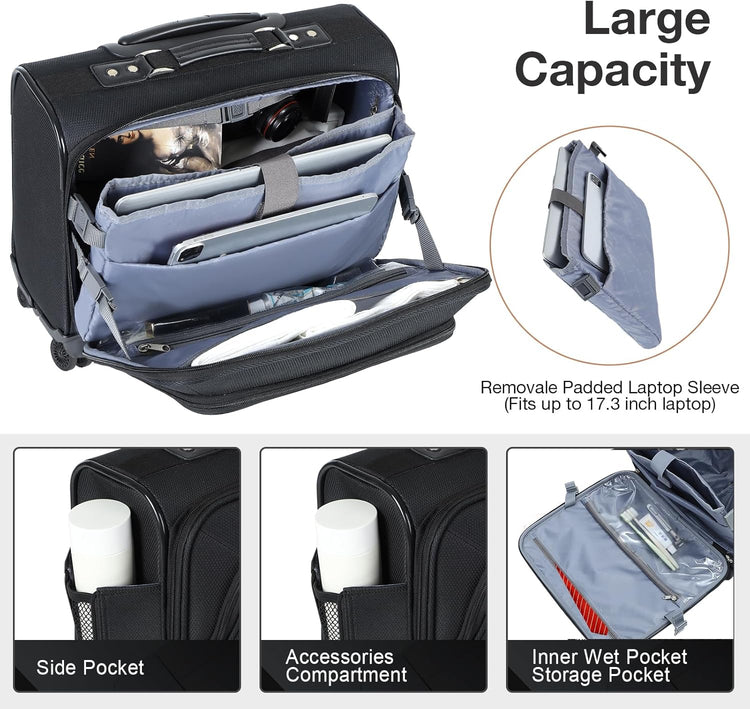 Lekespring 15,6" Üzleti Gurulós Laptoptáska TSA Zárral - Vízálló, Fekete - Image 4